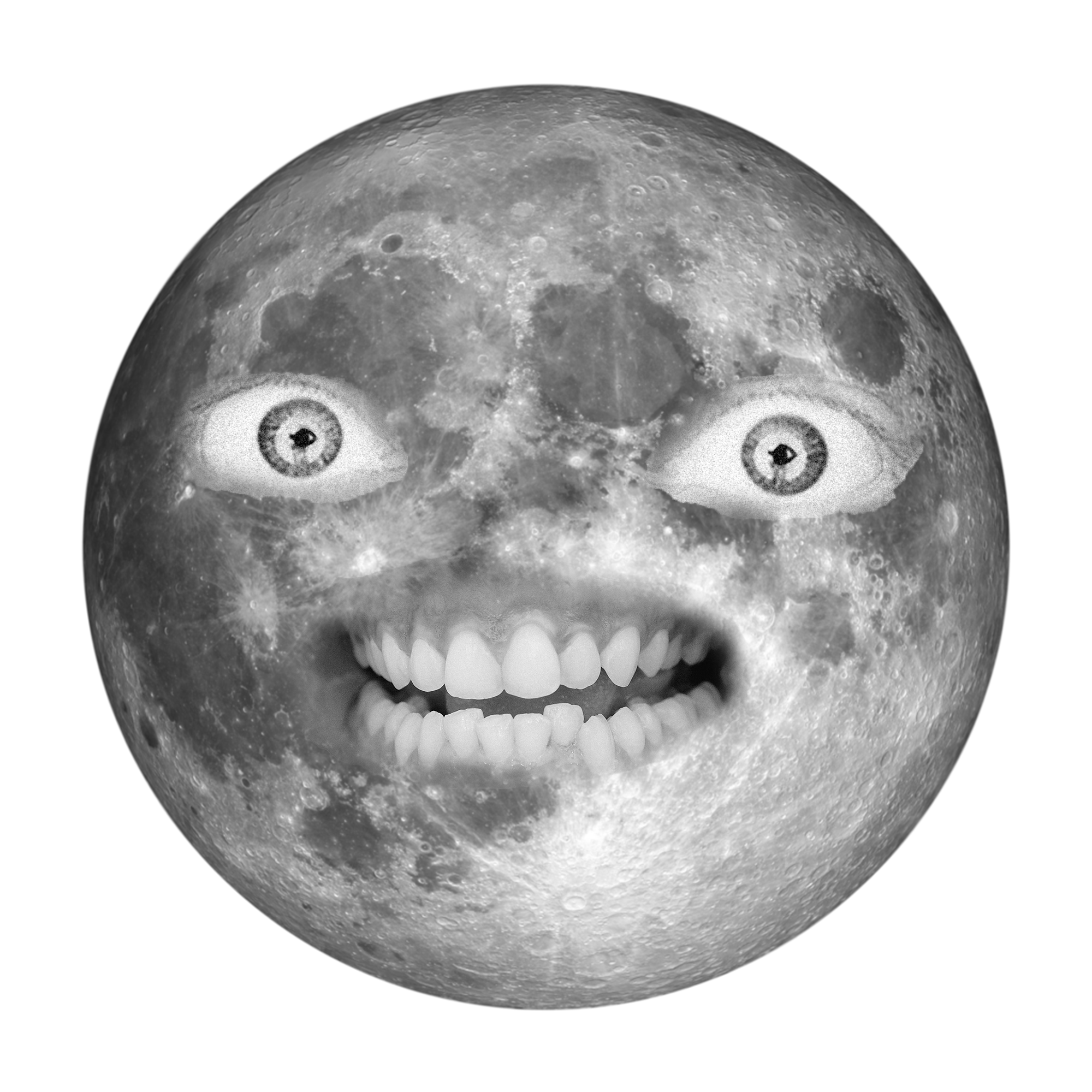 A moon with eyes and teeth.